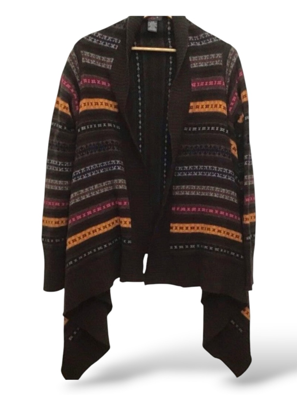 DEX 80% Lamb Wool Waterfall Cardigan Southwestern Boho Stripe Large